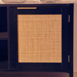 Boho Rustic Black Wood And Rattan 2 Door TV Stand Cabinet Media Unit 120cm