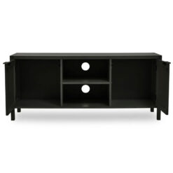 Boho Rustic Black Wood And Rattan 2 Door TV Stand Cabinet Media Unit 120cm