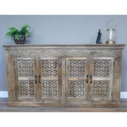 Boho Rustic Solid Light Carved Mango Wood 4 Door Extra Large Sideboard 190cm