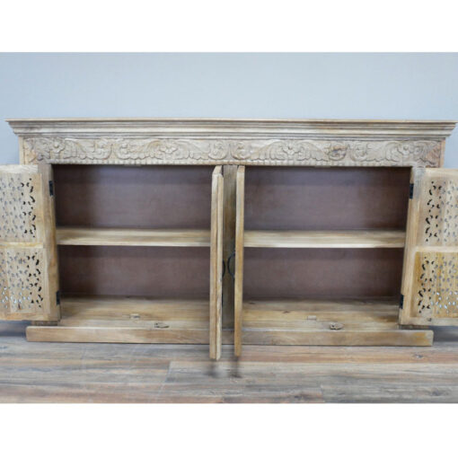 Boho Rustic Solid Light Carved Mango Wood 4 Door Extra Large Sideboard 190cm
