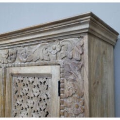 Boho Rustic Solid Light Carved Mango Wood 4 Door Extra Large Sideboard 190cm