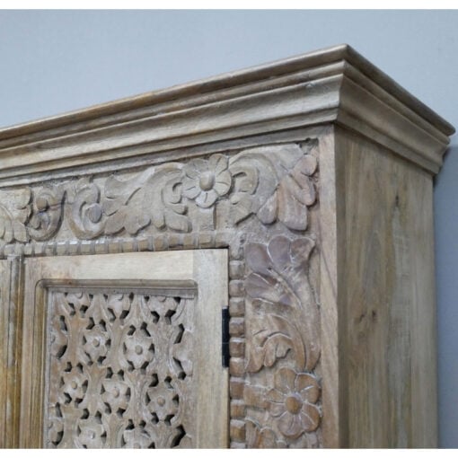 Boho Rustic Solid Light Carved Mango Wood 4 Door Extra Large Sideboard 190cm