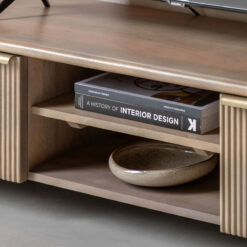 Boho Rustic Solid Light Mango Wood And Brass 2 Door 2 Shelf TV Stand With Curved Top 140cm