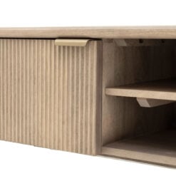 Boho Rustic Solid Light Mango Wood And Brass 2 Door 2 Shelf TV Stand With Curved Top 140cm