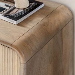 Boho Rustic Solid Light Mango Wood And Brass 2 Drawer 2 Tier Console Table With Curved Top 110cm