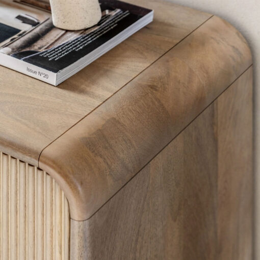 Boho Rustic Solid Light Mango Wood And Brass 2 Drawer 2 Tier Console Table With Curved Top 110cm