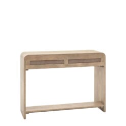Boho Rustic Solid Light Mango Wood And Brass 2 Drawer 2 Tier Console Table With Curved Top 110cm