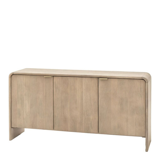 Boho Rustic Solid Light Mango Wood And Brass 3 Door Large Sideboard With Curved Top 150cm