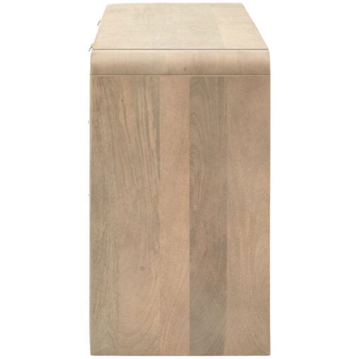 Boho Rustic Solid Light Mango Wood And Brass 6 Drawer Chest Of Drawers With Curved Top 135cm