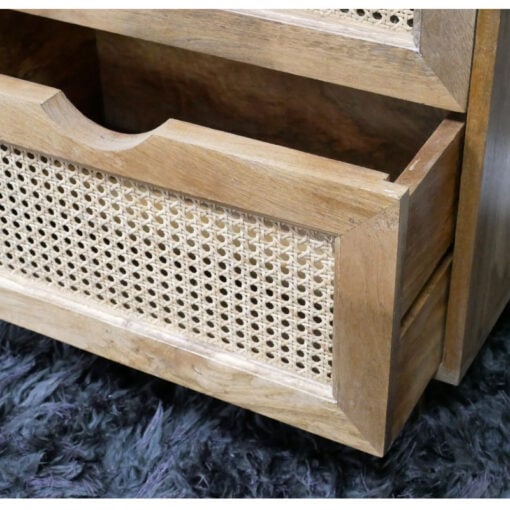 Boho Rustic Solid Light Mango Wood And Rattan 2 Drawer Bedside Cabinet Side Table