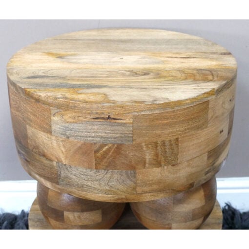 Boho Rustic Solid Light Mango Wood Sculptural Side Table End Table