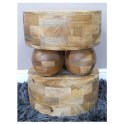 Boho Rustic Solid Light Mango Wood Sculptural Side Table End Table