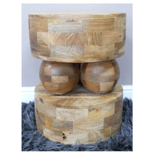 Boho Rustic Solid Light Mango Wood Sculptural Side Table End Table