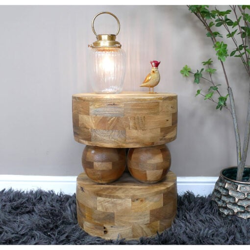 Boho Rustic Solid Light Mango Wood Sculptural Side Table End Table