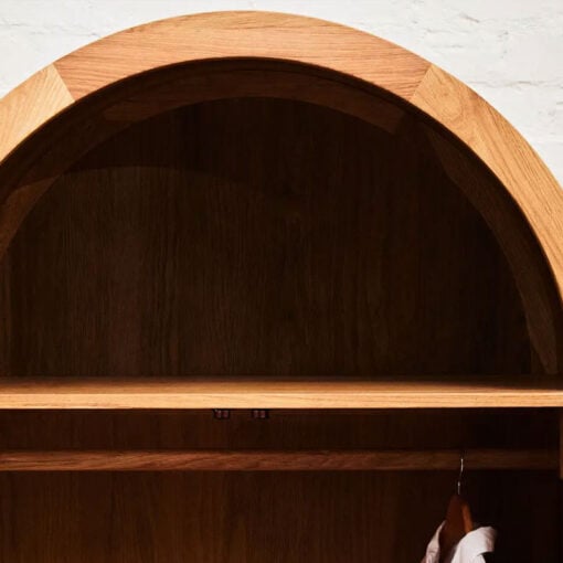 Boho Rustic Solid Light Oak Wood And Rattan Cane 2 Door Large Arched Wardrobe 200cm