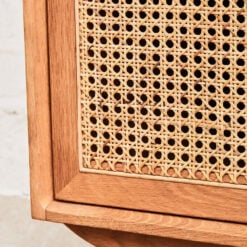 Boho Rustic Solid Light Oak Wood And Rattan Cane 4 Door Large Sideboard 160cm
