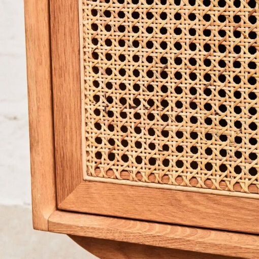 Boho Rustic Solid Light Oak Wood And Rattan Cane 4 Door Large Sideboard 160cm