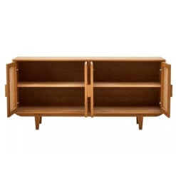 Boho Rustic Solid Light Oak Wood And Rattan Cane 4 Door Large Sideboard 160cm