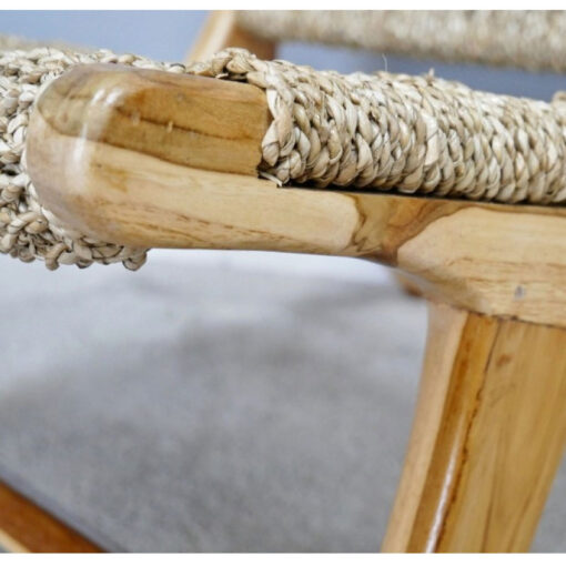 Boho Rustic Solid Teak Wood And Rattan Lazy Accent Chair