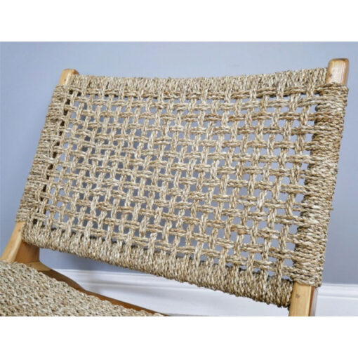Boho Rustic Solid Teak Wood And Rattan Lazy Accent Chair