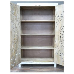 Boho Rustic Solid White Washed Mango Wood Mandala Carved Tall Cabinet Wardrobe 180cm