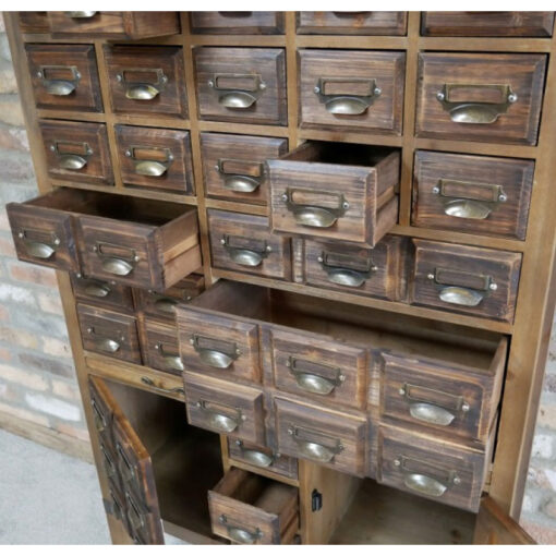 Boho Rustic Solid Wood Multi Drawer Apothecary Tall Cabinet 145cm