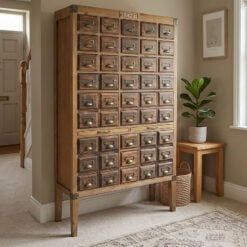 Boho Rustic Solid Wood Multi Drawer Apothecary Tall Cabinet 145cm