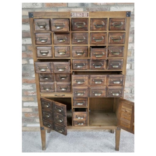 Boho Rustic Solid Wood Multi Drawer Apothecary Tall Cabinet 145cm