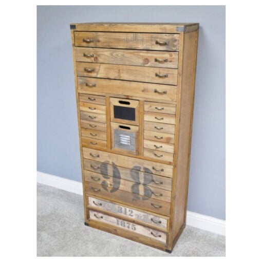 Boho Rustic Solid Wood Multi Drawer Apothecary Tall Cabinet 148cm