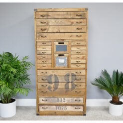 Boho Rustic Solid Wood Multi Drawer Apothecary Tall Cabinet 148cm