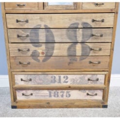 Boho Rustic Solid Wood Multi Drawer Apothecary Tall Cabinet 148cm