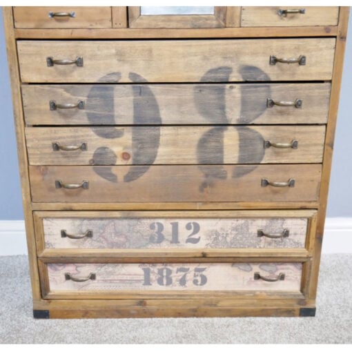 Boho Rustic Solid Wood Multi Drawer Apothecary Tall Cabinet 148cm