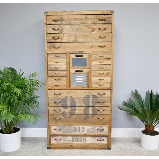 Boho Rustic Solid Wood Multi Drawer Apothecary Tall Cabinet 148cm