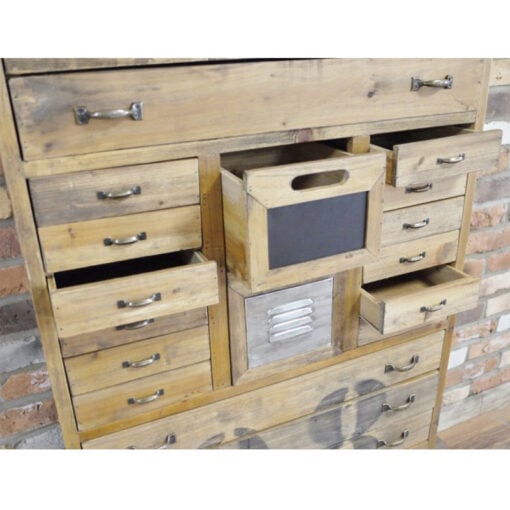 Boho Rustic Solid Wood Multi Drawer Apothecary Tall Cabinet 148cm