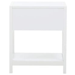 Boho Rustic White Wood And Rattan 1 Drawer 1 Shelf Bedside Cabinet Side Table