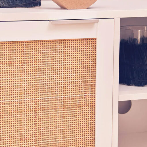 Boho Rustic White Wood And Rattan 2 Door TV Stand Cabinet Media Unit 120cm