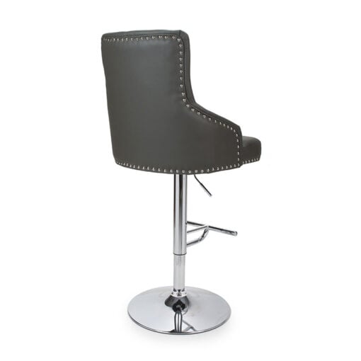 Graphite Grey PU Faux Leather And Silver Chrome Metal Tufted Buttoned Back Bar Stool