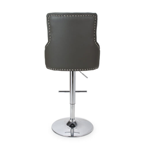 Graphite Grey PU Faux Leather And Silver Chrome Metal Tufted Buttoned Back Bar Stool