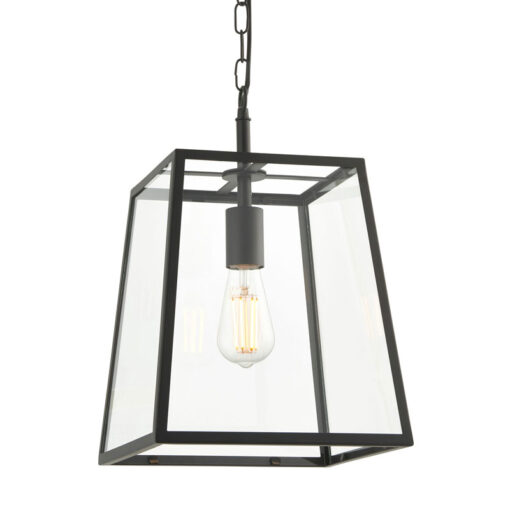 Industrial 1 Light Box Lantern Black Metal And Glass Ceiling Pendant 28cm