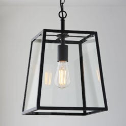 Industrial 1 Light Box Lantern Black Metal And Glass Ceiling Pendant 28cm