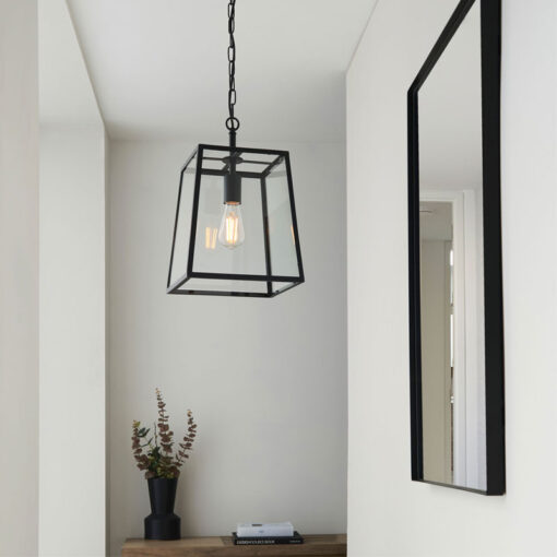 Industrial 1 Light Box Lantern Black Metal And Glass Ceiling Pendant 28cm