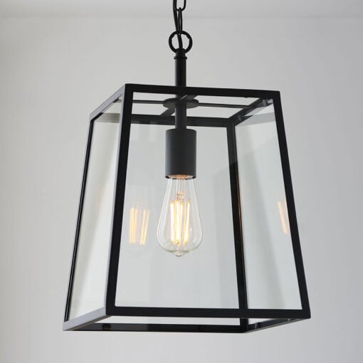 Industrial 1 Light Box Lantern Black Metal And Glass Ceiling Pendant 28cm