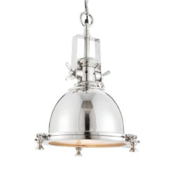 Industrial 1 Light Silver Nickel Plated Metal And Sandblasted Glass Ceiling Pendant 37cm