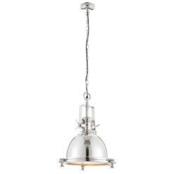 Industrial 1 Light Silver Nickel Plated Metal And Sandblasted Glass Ceiling Pendant 37cm