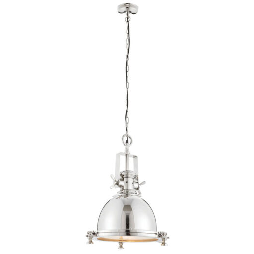 Industrial 1 Light Silver Nickel Plated Metal And Sandblasted Glass Ceiling Pendant 37cm
