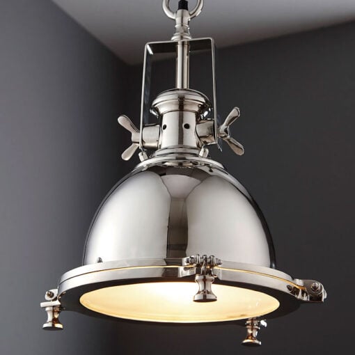 Industrial 1 Light Silver Nickel Plated Metal And Sandblasted Glass Ceiling Pendant 37cm