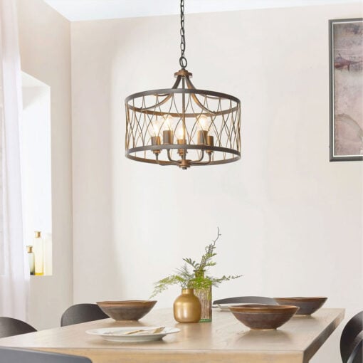 Industrial 5 Light Matt Black And Rustic Bronze Metal Ceiling Pendant 52cm