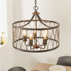 Industrial 5 Light Matt Black And Rustic Bronze Metal Ceiling Pendant 52cm