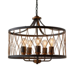 Industrial 5 Light Matt Black And Rustic Bronze Metal Ceiling Pendant 52cm