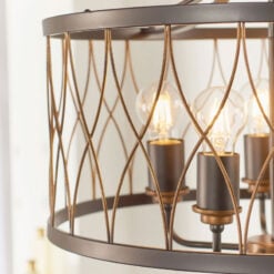 Industrial 5 Light Matt Black And Rustic Bronze Metal Ceiling Pendant 52cm